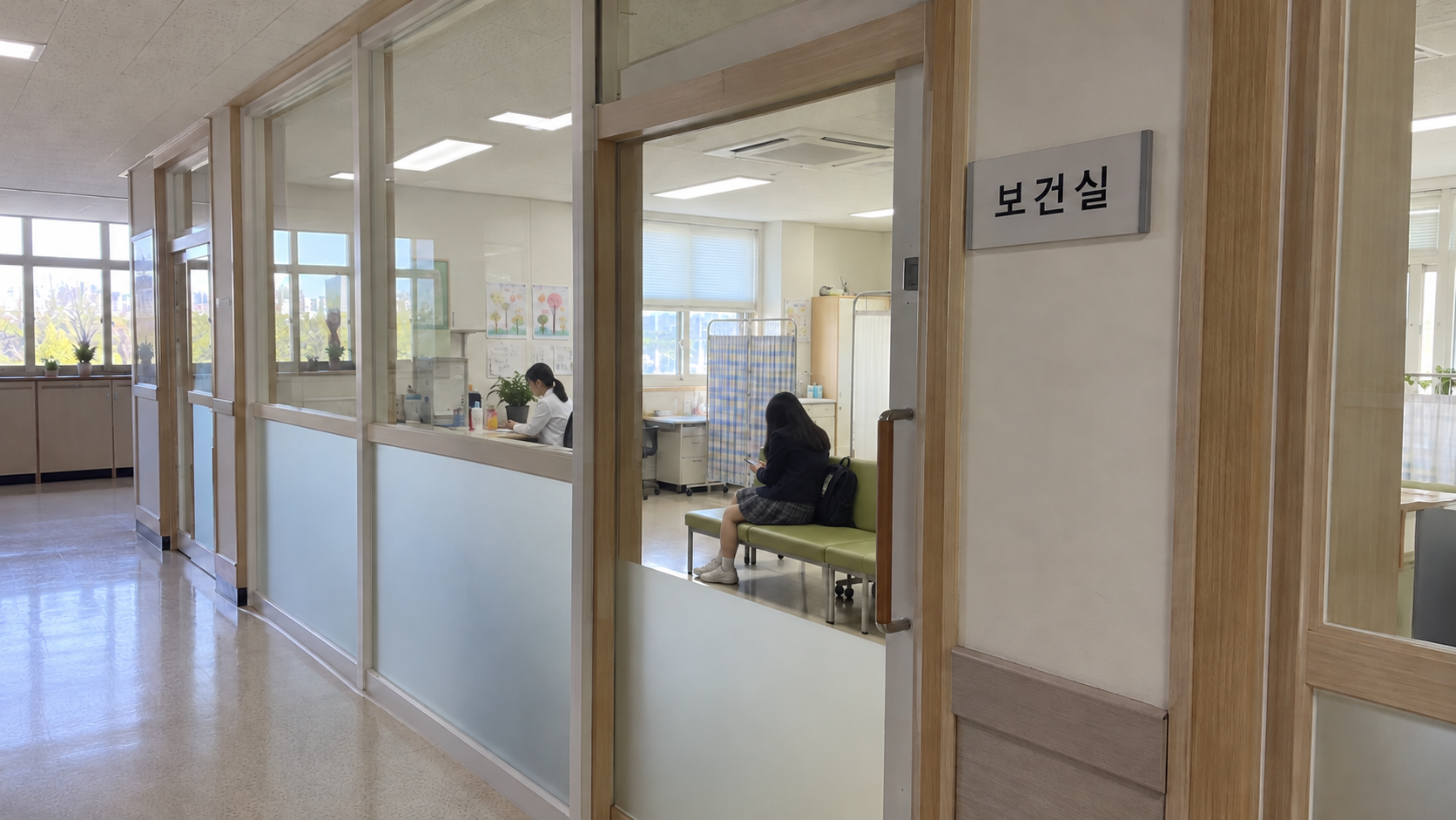 학교 보건실 랩핑칸막이 공간 적용 예시